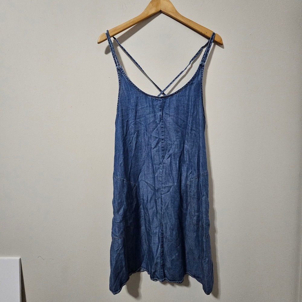 Lovestitch Blue Tencel Mini Dress Small Cross Back Strappy Pockets I-70560MXX